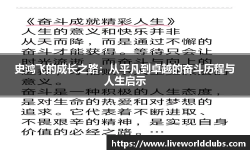 史鸿飞的成长之路：从平凡到卓越的奋斗历程与人生启示